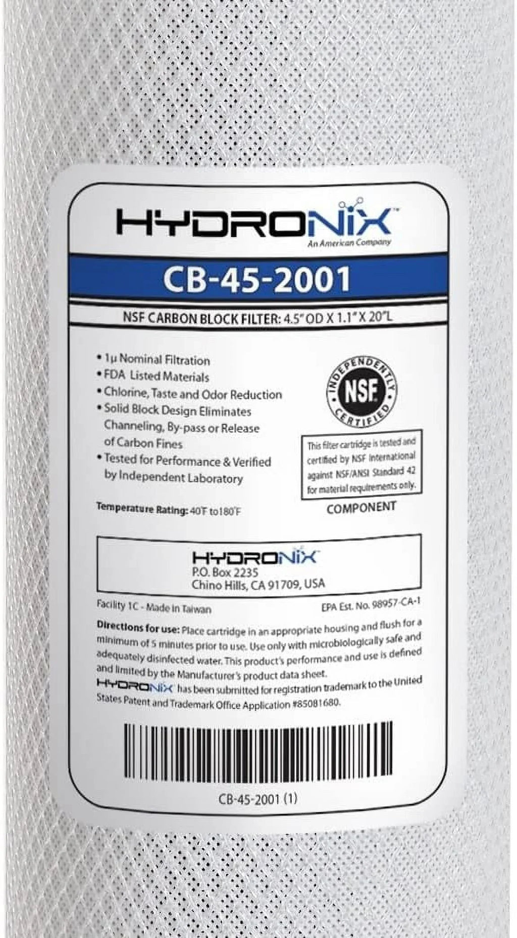 Hydronix Replacement 20-inch 4.5-inch Water x Filter CB-45-2001 Carbon 1 Micron