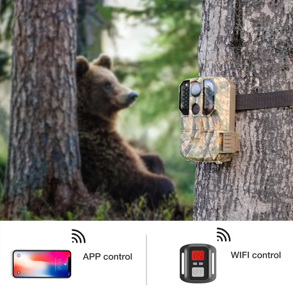 Infrared Trail Cam Game WiFi IP66 Hunting Bluetooth Night Outdoor 20MP Trail Camera Wildlife 1296P CAMPARK 65FT Waterproof Deer Vision Camera