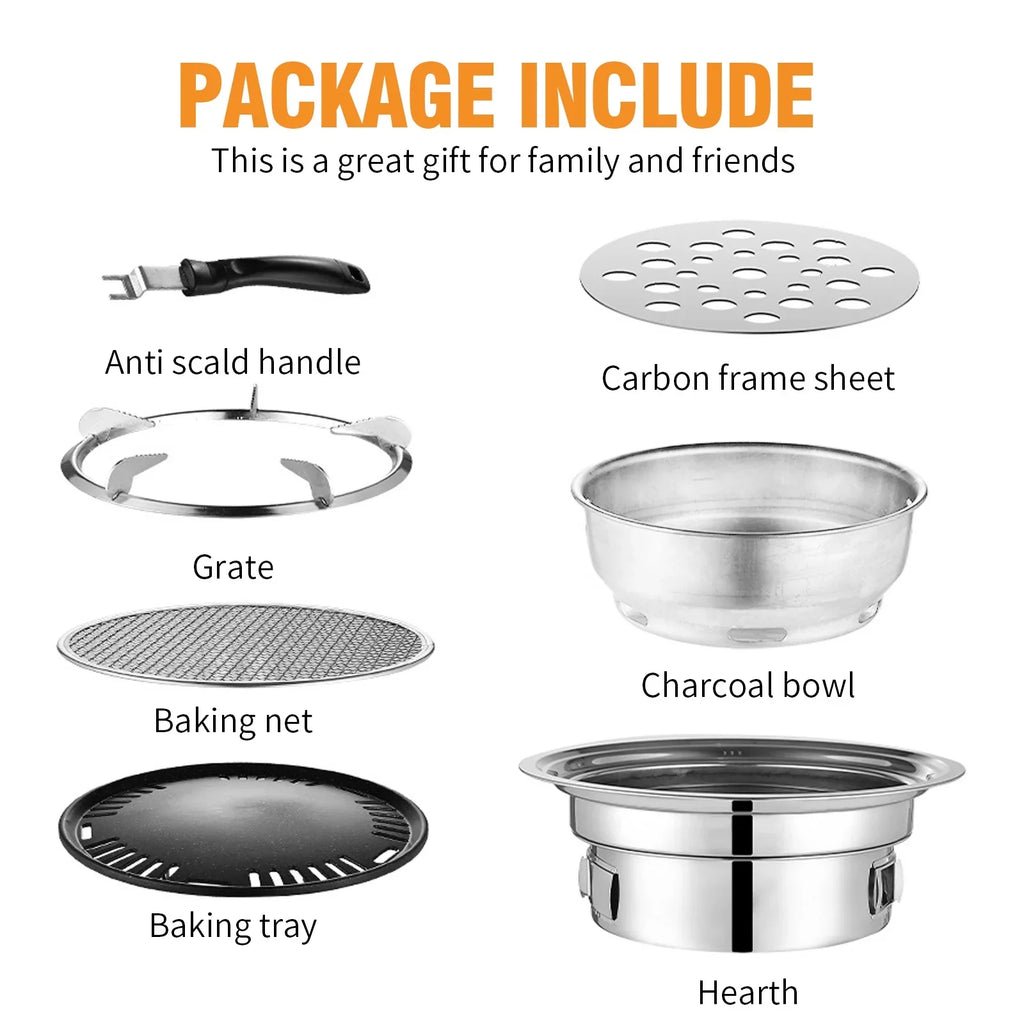 Picnic Smoker and Round Korean Camping Household Non-stick Grill, Outdoor, Grill Charcoal Grill, Stove Portable BBQ Grill Carbon Grill Indoor for Barbecue