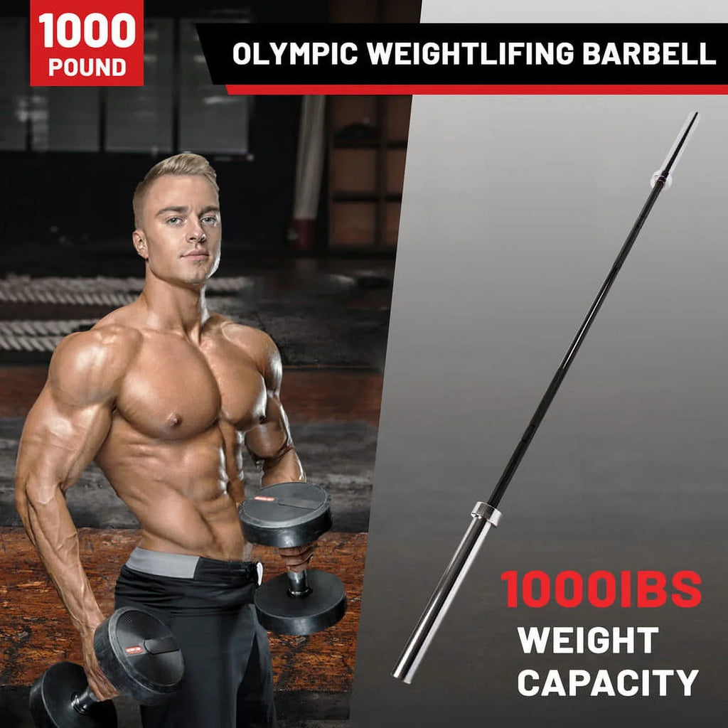 Chrome Weights Solid POUND Barbell Black Lifting Power Bar Olympic Chrome Lifting Hard Barbells,1000