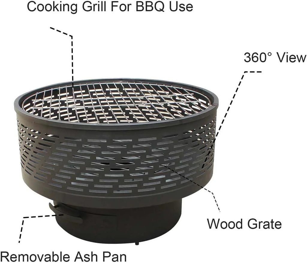Portable Wood Firepit, Fire Outdoor UPYOOE Outside Yard Table for Pit Pits, Fireplace Burning Garden Portable Outdoor Lightweight Fire with Bonfire Pit, Wood Fire 26" Cover, Camping Wood Backyard