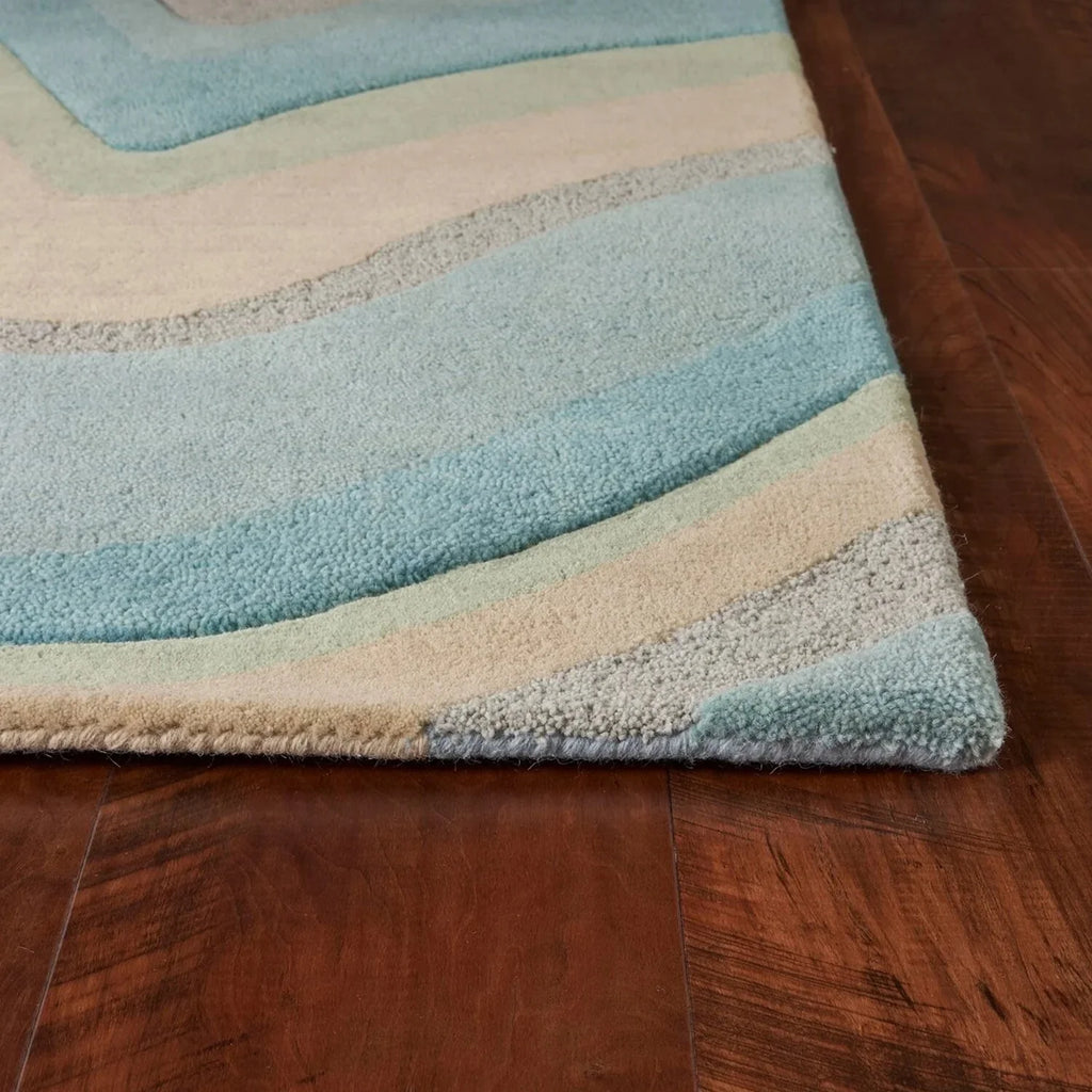 '- Blue Hand Tufted Beige x 12'3" Ocean Runner Waves Abstract Rug 8' 9'3" HomeRoots