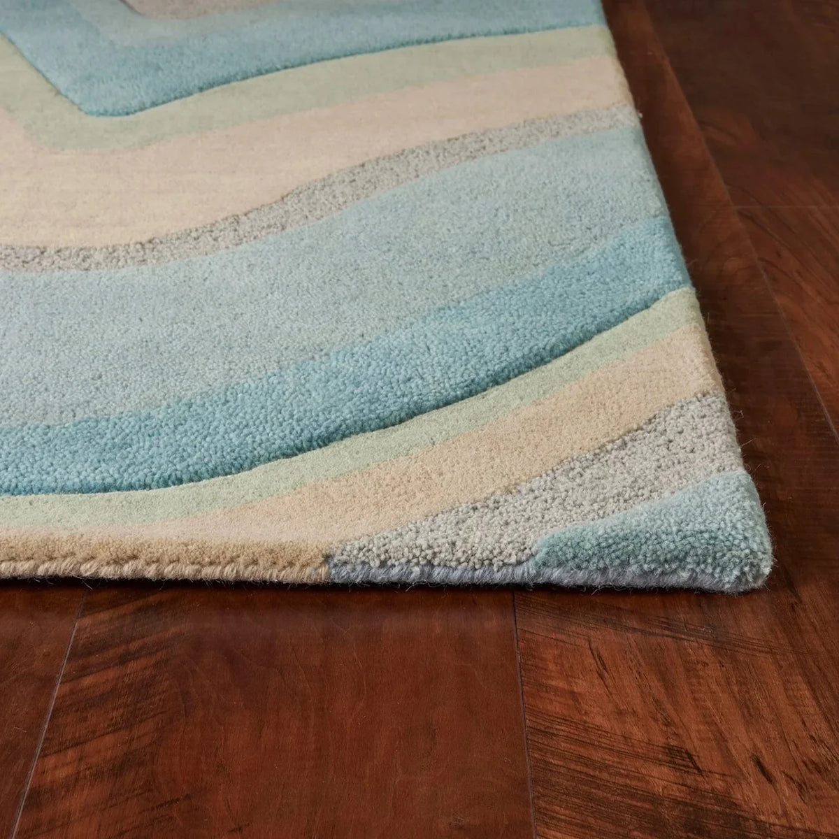 '- Blue Hand Tufted Beige x 12'3" Ocean Runner Waves Abstract Rug 8' 9'3" HomeRoots