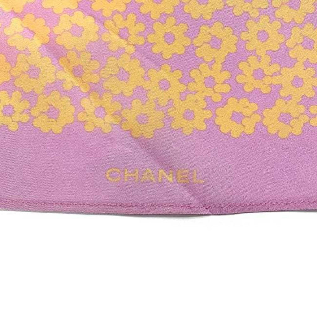 Pre-Owned here muffler 100% scarf yellow ladies CHANEL Chanel mark silk (Good) pink flower see-through