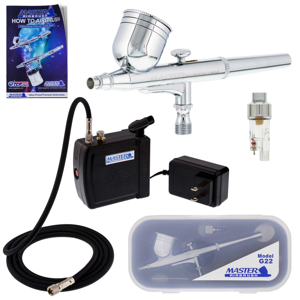 Hobby Air Compressor & Gravity Airbrush Kit Set Dual-Action T Shirt Cake Filter