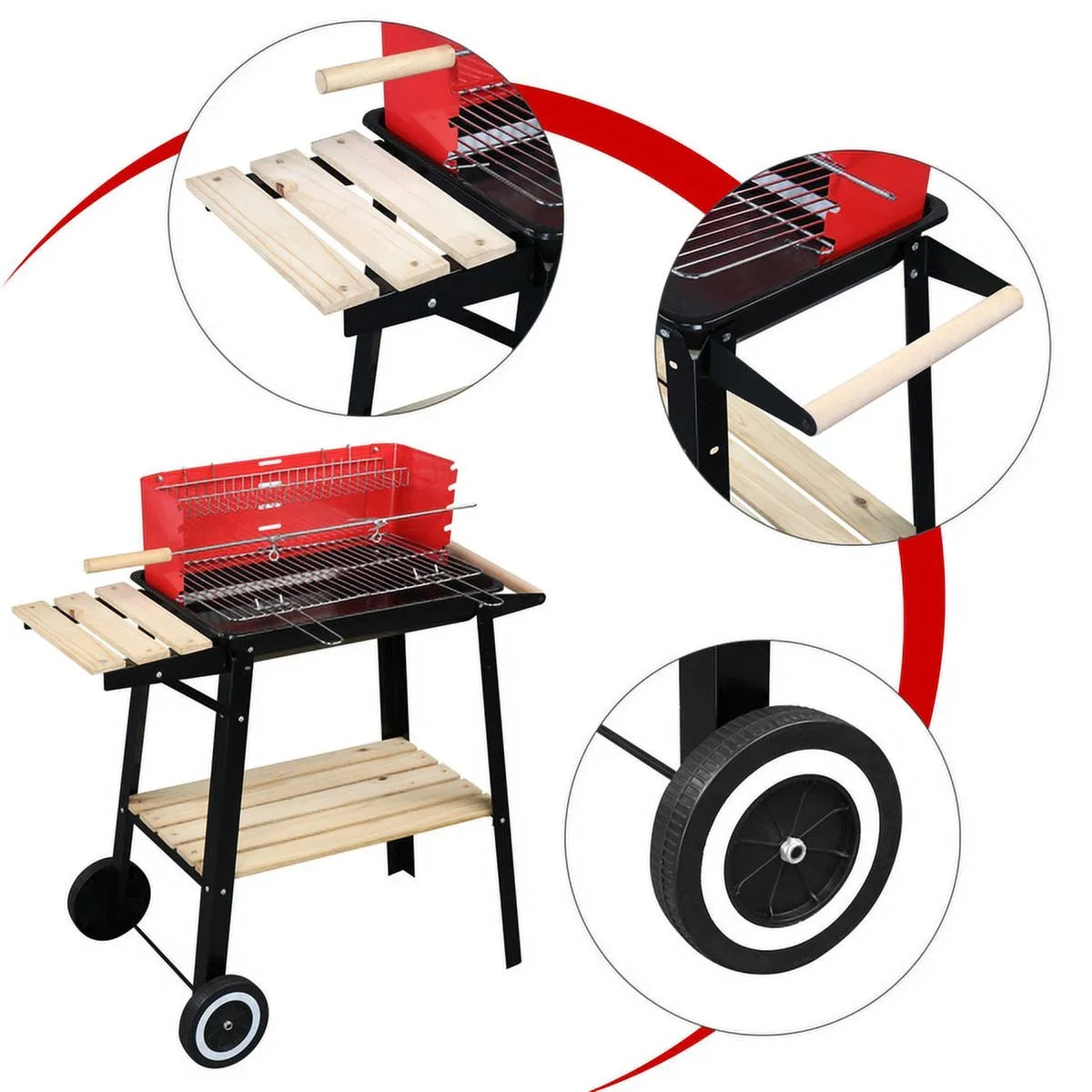 Cooking Backyard 27 Square Heavy for with Small Coal Charcoal Patio for Grill Duty Barbecue Grill BBQ Wheels Camping Outdoor Inch Portable
