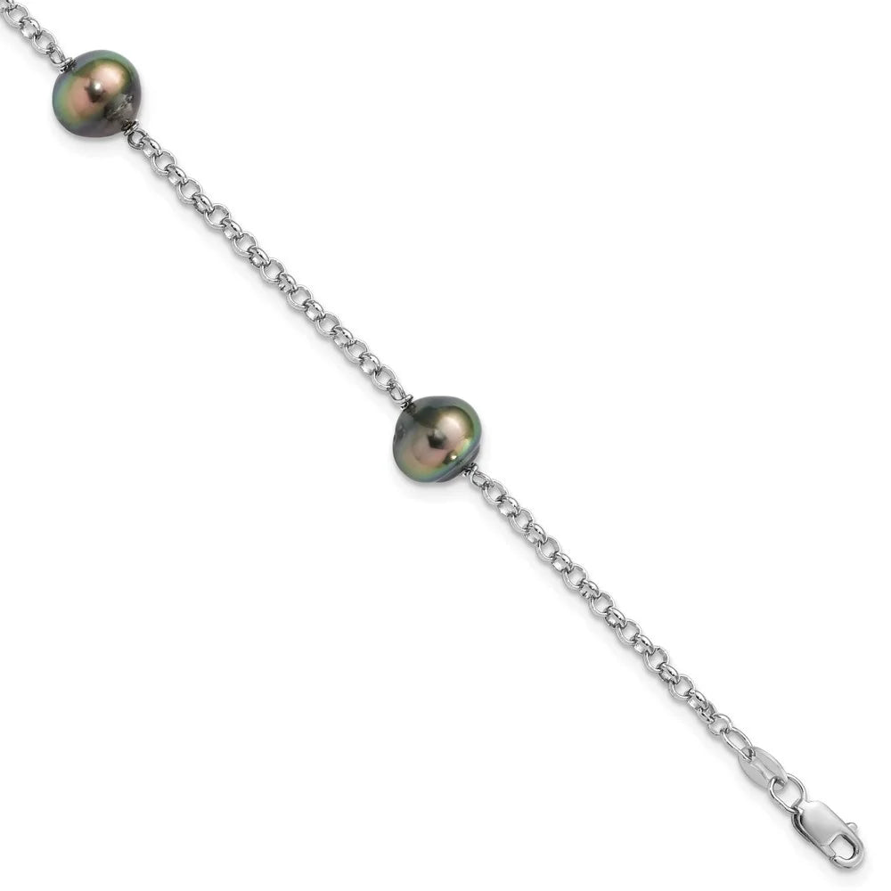7.5inch 9mm Silver Tahit Bracelet 3Stat Pearl for Sterling Auriga Saltwater Women 925