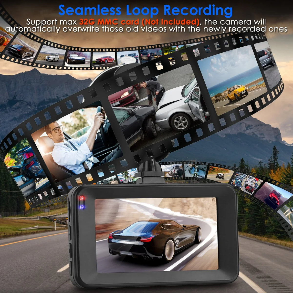 Recording with Loop Night Vision Motion iMounTEK Camera Not Dash Dual (32G Car MMC Rear Recorder Video DVR Front Car Detection 1080P G-Sensor Included) Cam Card