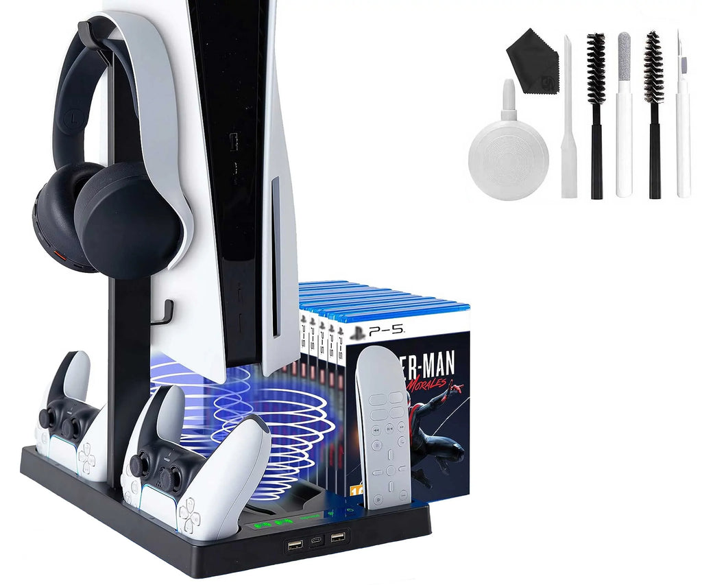 PS5 Stand Lamps 15 - Charger Game Dual and Cooling New BOLT Indicator Bundle Fan and AXTION Like with Slots Vertical Controller