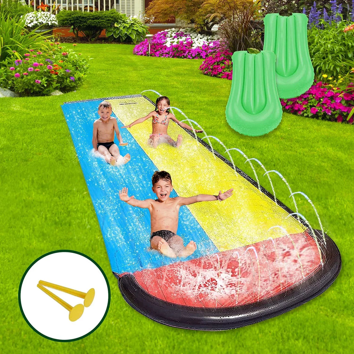Slide 15.5ft Holes with Crash and Gazely Toy Sprinkler Inflatable Game Water Pad