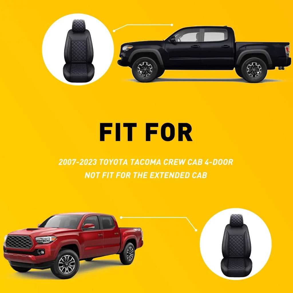 Black) Tacoma Waterproof Cab Crew Full (Full Toyota Covers With for Leather Fit Car 2007-2023 Seat Set, Set
