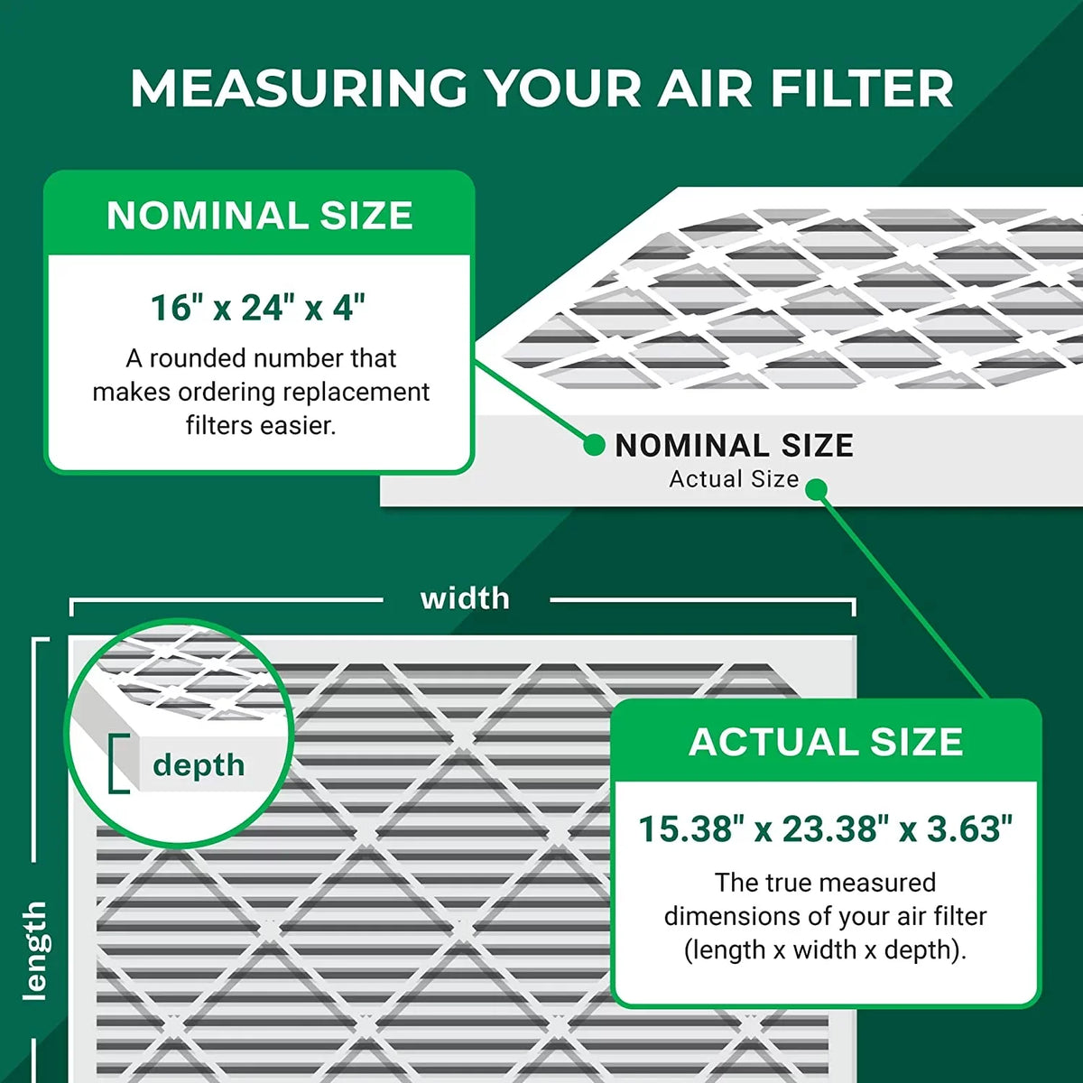 AC 16x24x4 (1-Pack) Pleated Filters Air Filterbuy MERV Furnace 11 HVAC