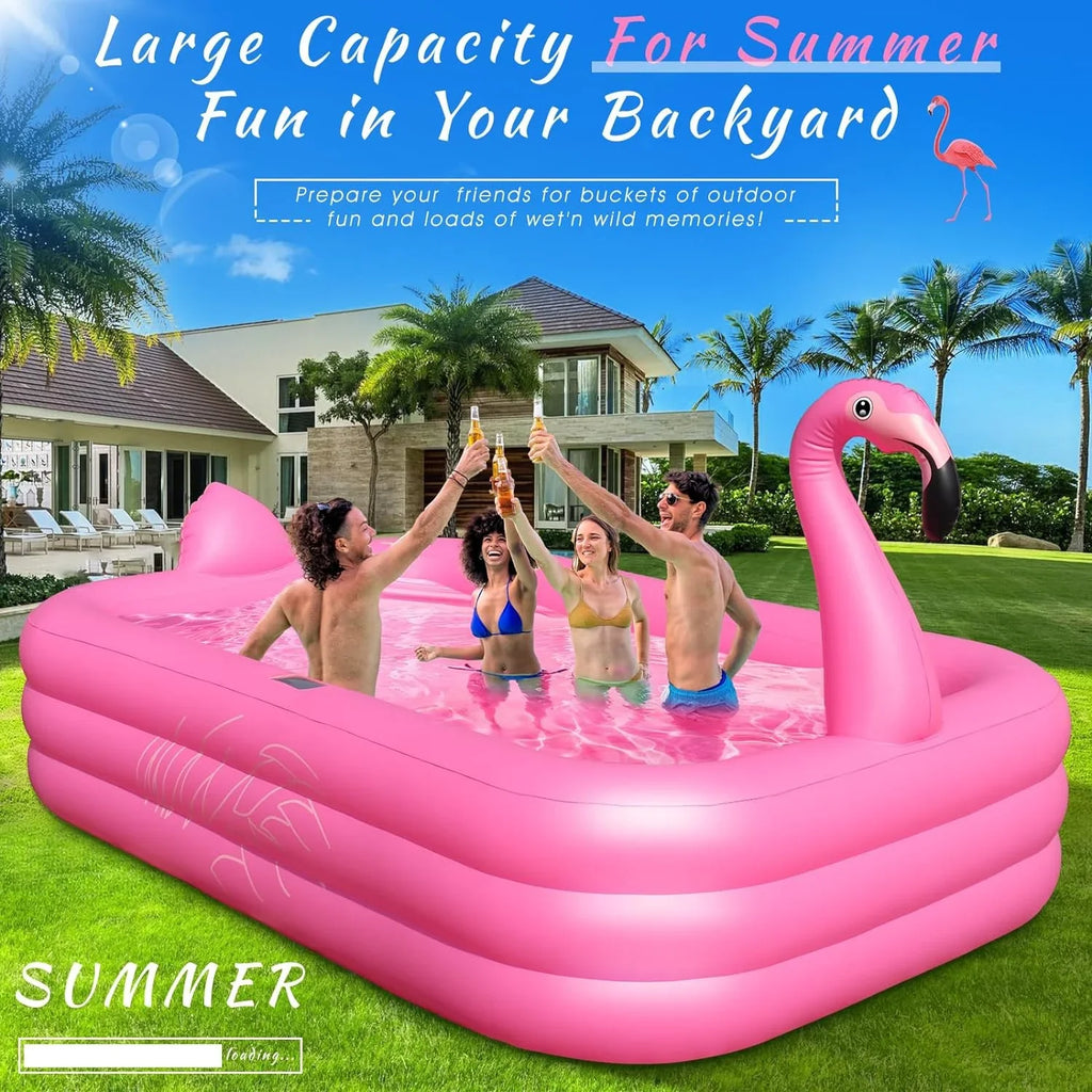 Pool up for Family Inflatable Backyard,Outdoor Blow Large Pool Inflatable Swimming Flamingo Kids,Adults with Pool Pool, 105"x65"x25" Lights, Solar Kiddie Durable Inflatable 2024 Thickened for Pool,