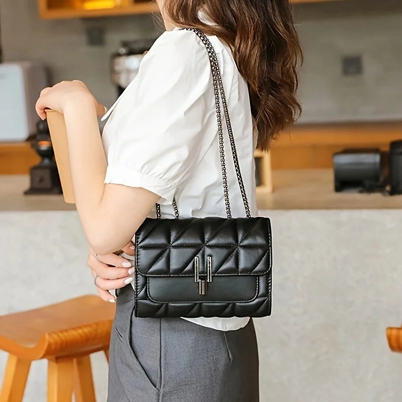 Bag Quilted PU Strap Women‘s Lightweight Leather Argyle Crossbody Pattern Purse Chain Chic MICHROE Luxury Shoulder With