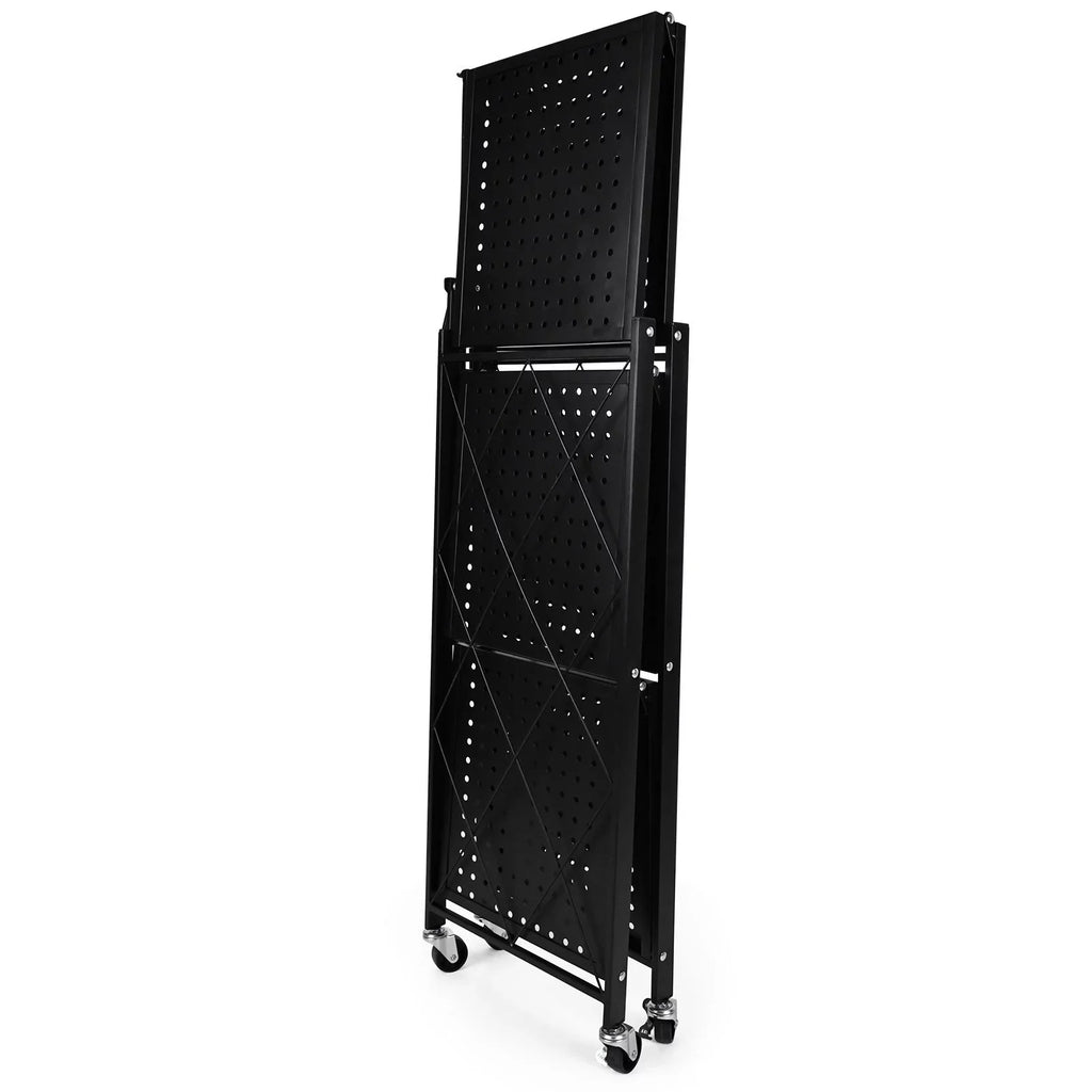 Shelving Shelving Heavy with Kitchen, Garage for Metal Foldable Organizer Easy Rack Suitable 3-Tier Duty Black Storage Unit Moving Storey
