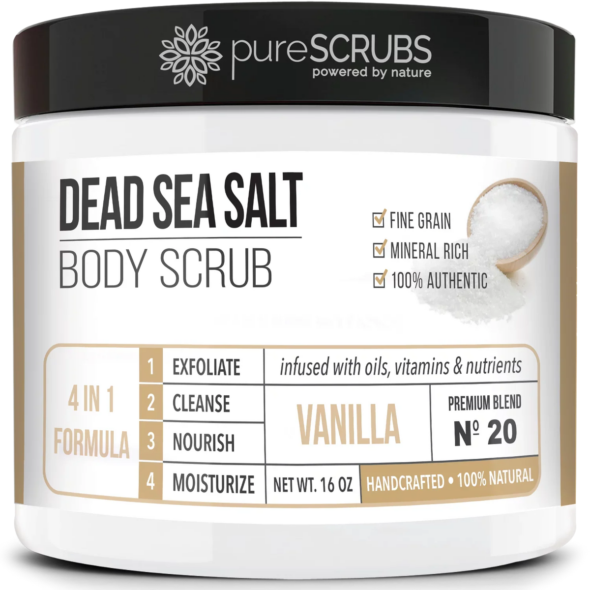 Bar & Wooden Body Spoon, SCRUB Organic Organic 16oz Oils Nutrients Mini Pure Exfoliating + FREE Set Essential Dead Loofah With Soap Scrub pureSCRUBS VANILLA & - BODY Large Salt Infused - Sea Premium