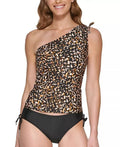 One DKNY Size Shoulder Printed Tankini Black Swimsuit Top Medium Women's