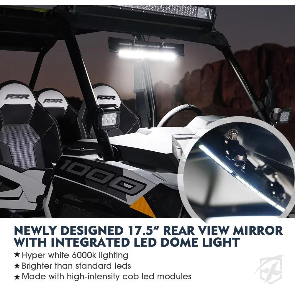 LED 17.5" Rollbars View 1.75"-2" Mirror Curved Lights UTV Xprite Fits Rear Integrated W/