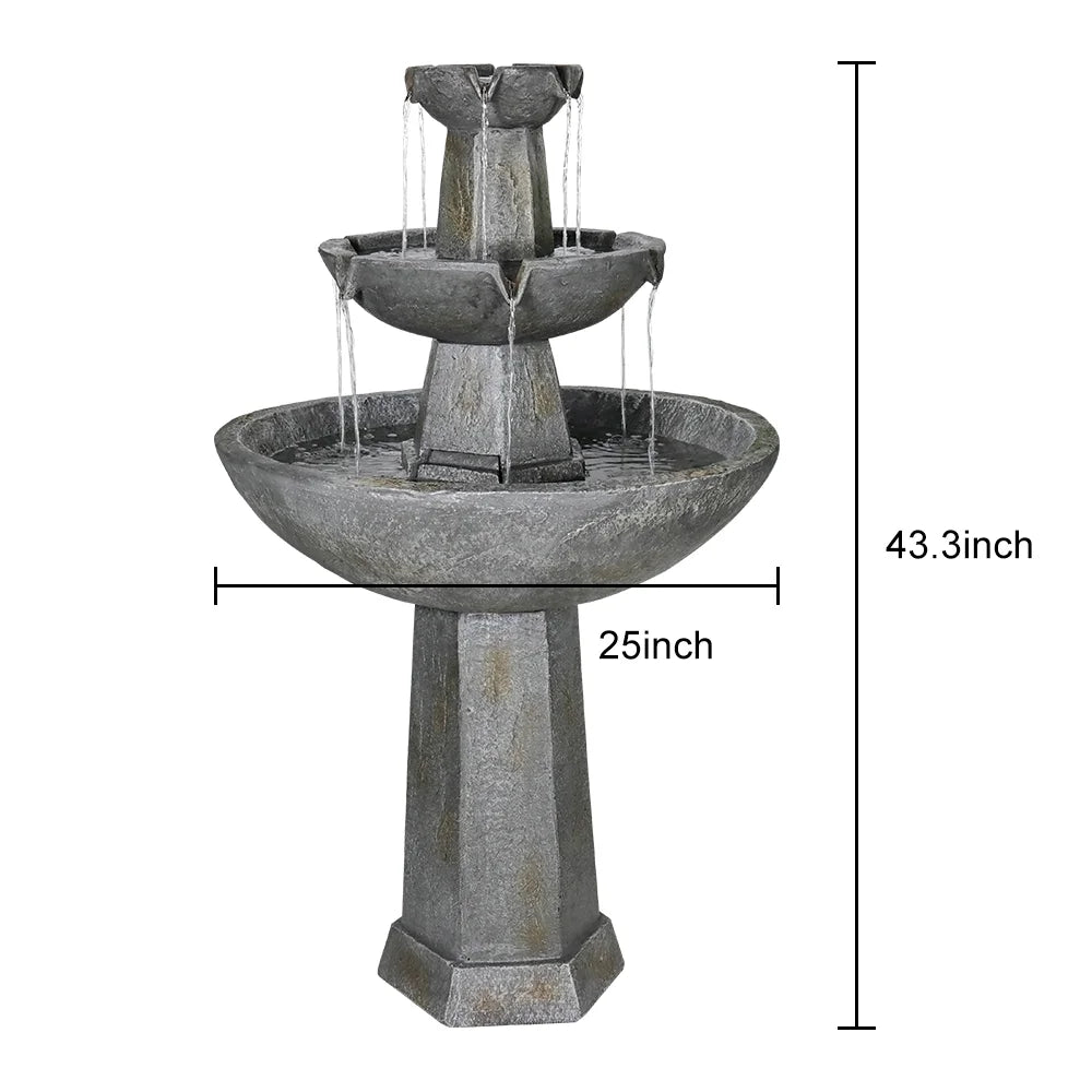 Porch Garden Waterfall 43.3in Freestanding Bath Fountain, for Lawn Backyard 3 H Decor Tier Bird Home with Patio Fountain Outdoor Deck