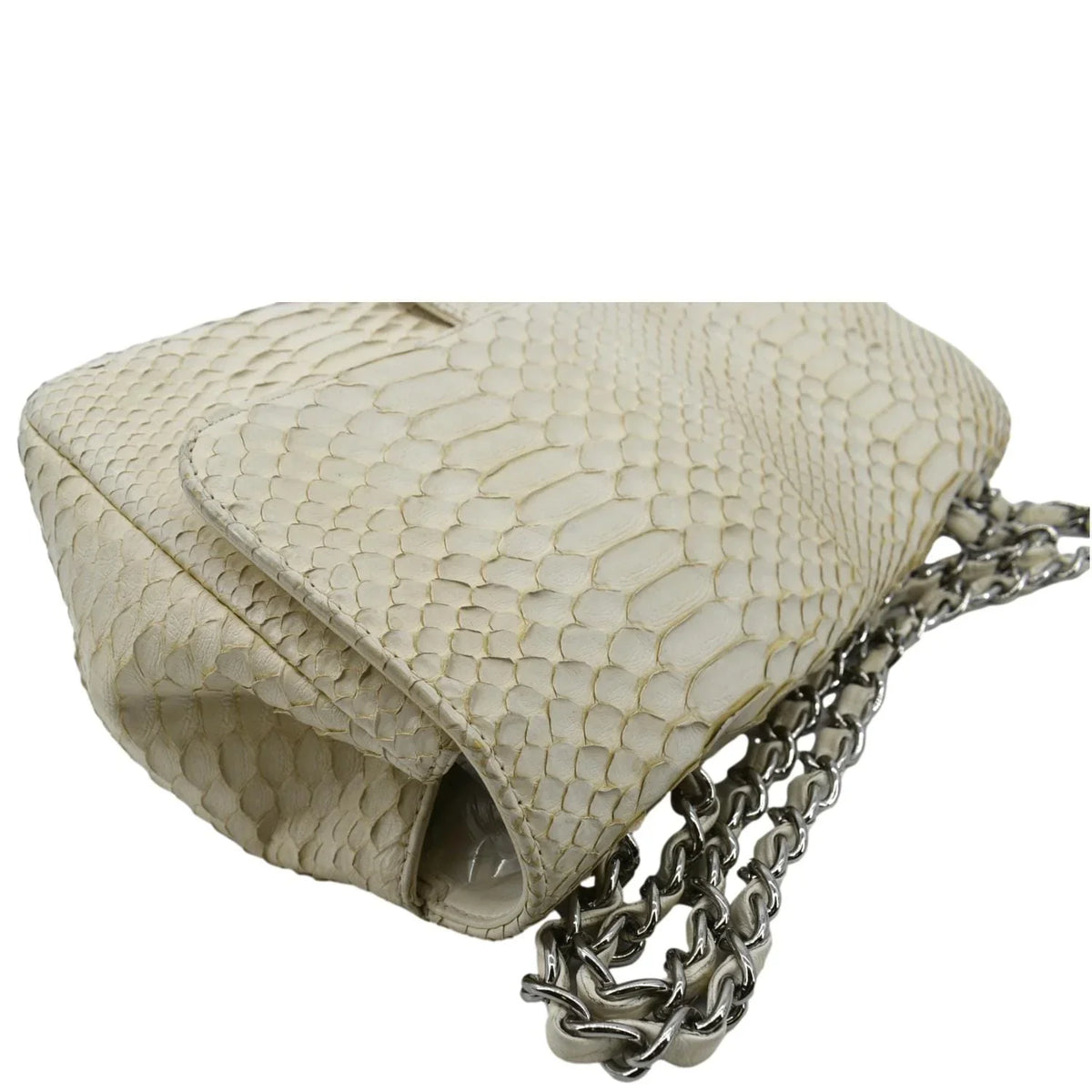 Python Crossbody Bag CHANEL Flap Leather Pre-Owned Ivory