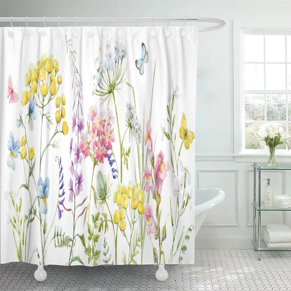 Yellow Pansies Buttercup Libin Tender Shower Tansy Blue inch Wildflowers Curtain 60x72 Pink Watercolor