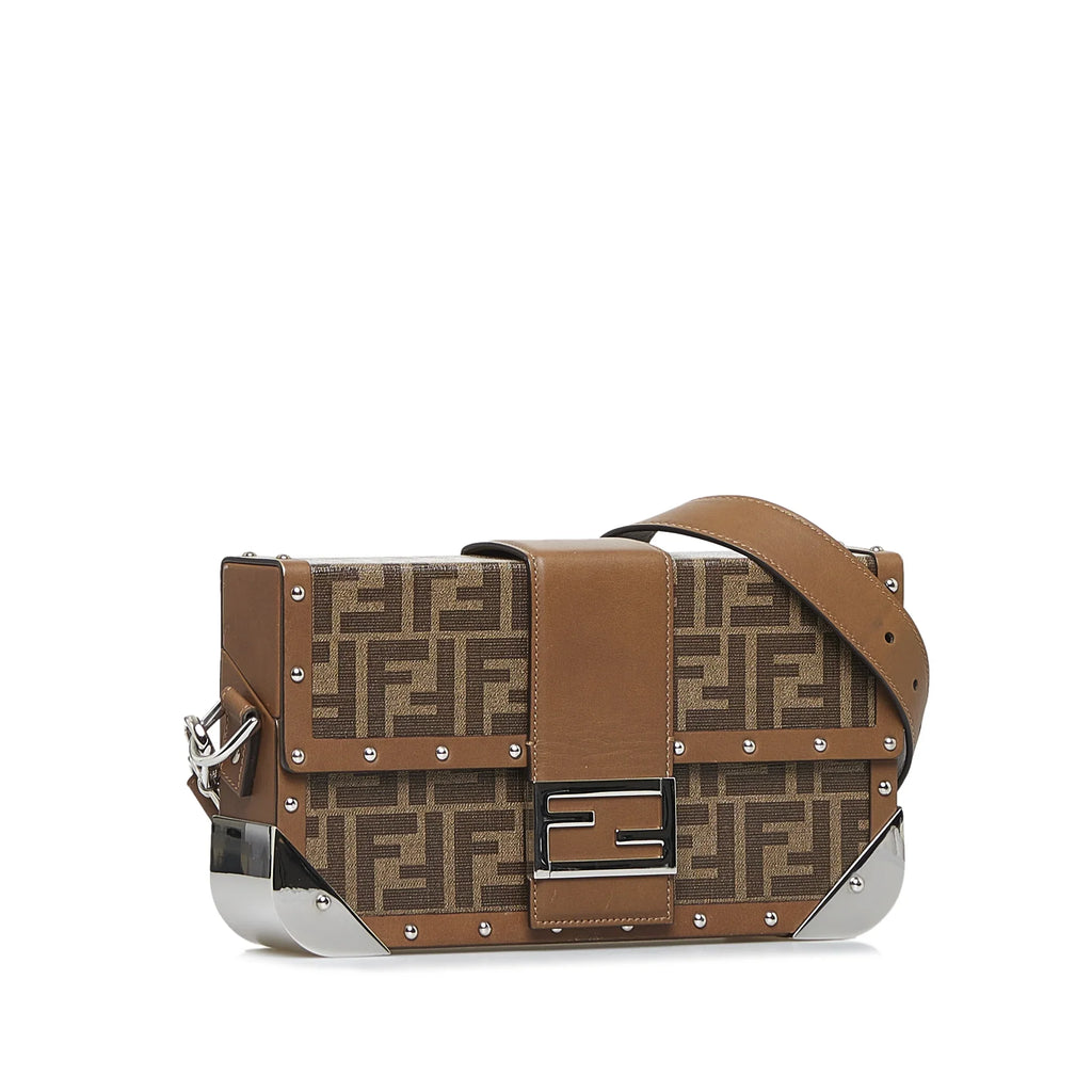 Fendi Coated Baguette (Good) Brown Unisex Fabric Crossbody Trunk Authenticated Zucca Canvas Pre-Owned Bag