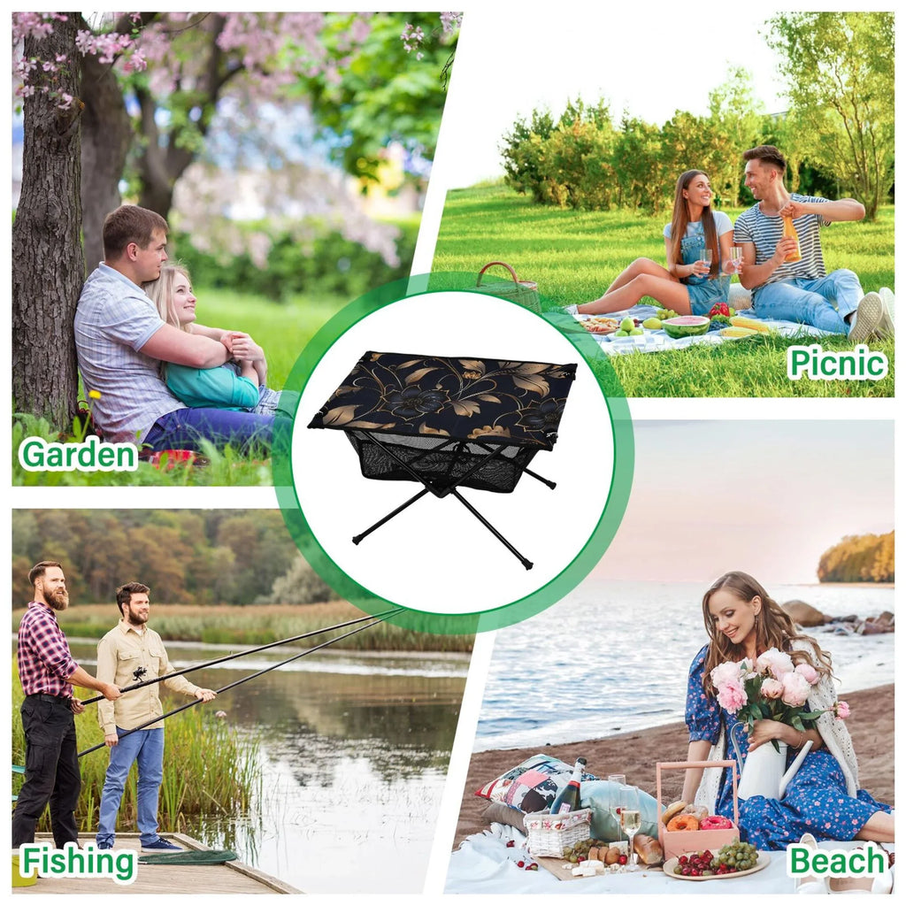 Bag Folding BBQ Beach Flower Storage Fishing Table Travel Camping for with on Portable Picnic Table Compact Black Outdoor Table