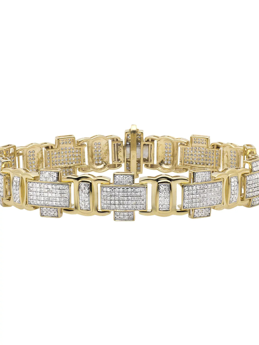 Men's 10K Yellow Diamond Statement Genuine Pave 4.5ct Gold Bracelet Cross Link 8"