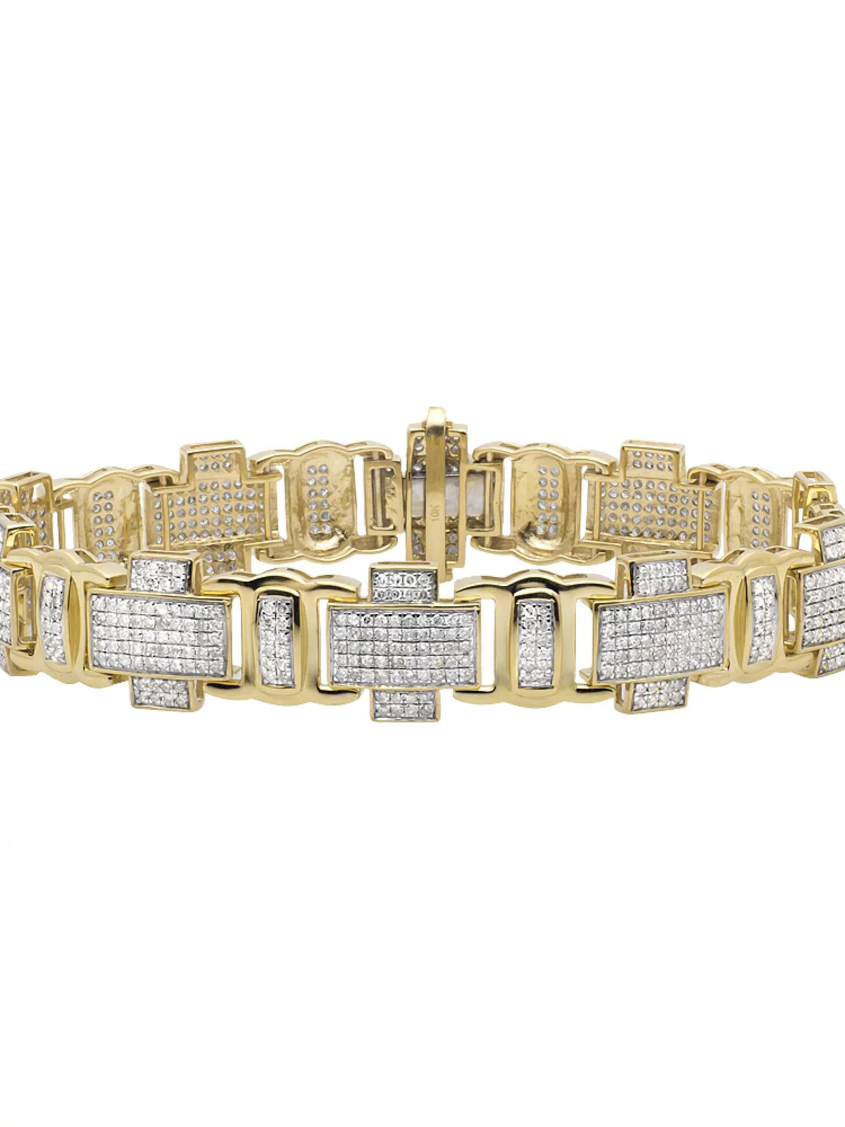 Men's 10K Yellow Diamond Statement Genuine Pave 4.5ct Gold Bracelet Cross Link 8"