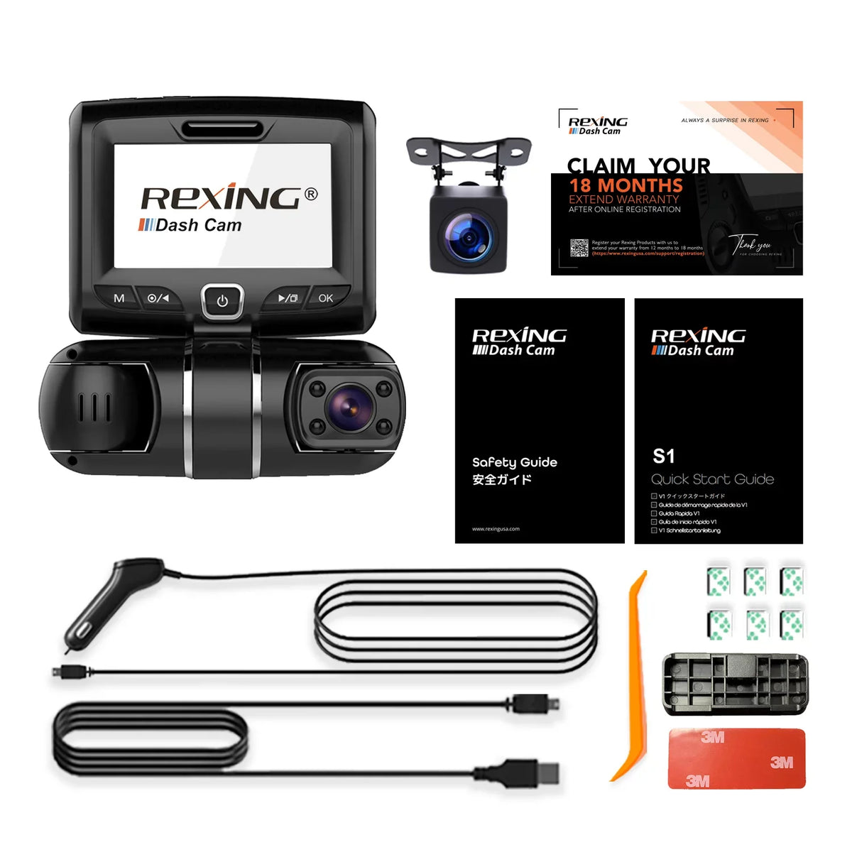 Cam 1080P+1080P+1080P Dash 3-Channel S1 Rexing