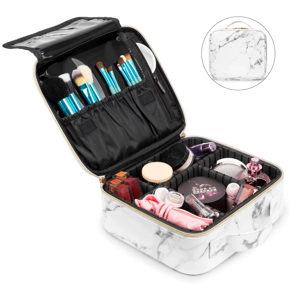 Women Accessories Travel Adjustable Organizer with Storage Brush Tool Bag Digital Toiletry ZBH Makeup Make Train Case Makeup Up for Compartments Jewelry Makeup Cosmetic