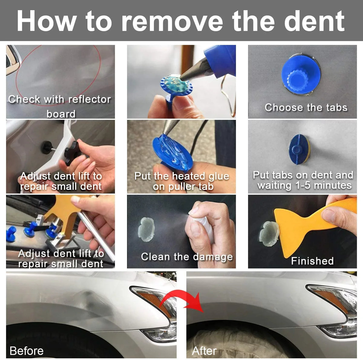 Dent Kits Dent PDR K06 Puller Bridge with DIY kit, Dent Paintless - Car Repair Auto Puller GLISTON Golden DENT Removal