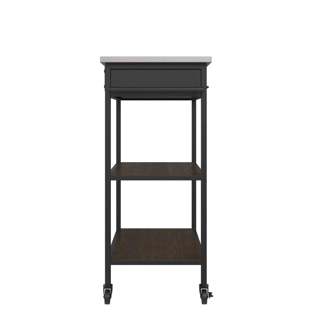Brown Metal Counter Kitchen Black Storage, Stainless Pantry Cart, Top, Frame, DHP Steel Kane
