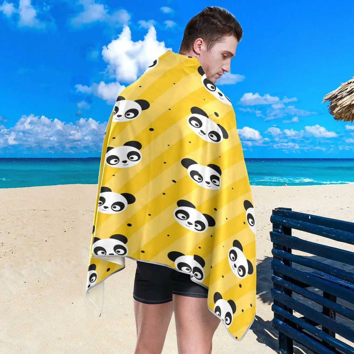 31”X71” Thin Yellow Microfiber Multipurpose Dot Panda Beach Bestwell Pool Swim Blanket, Dry Quick Sand Free Oversized Yoga Towel, Towel Lightweight Shower Bath Towel Towel Polka