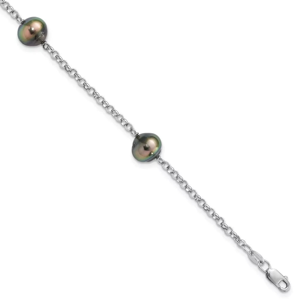 7.5inch 9mm Silver Tahit Bracelet 3Stat Pearl for Sterling Auriga Saltwater Women 925