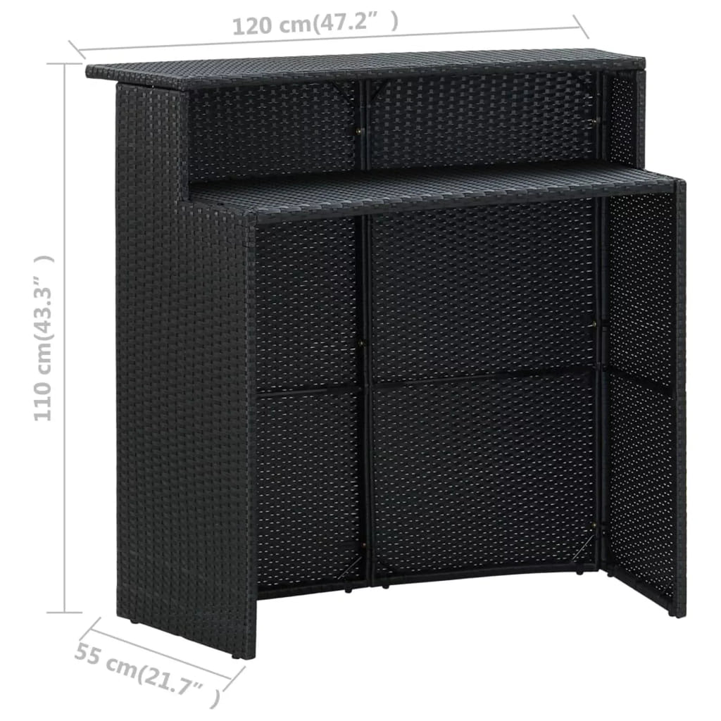 Rattan Patio Dining and Backyard, Black Table Cushioned Outdoor Terrace, Stool 4 Storage for Poly Set Pub, Garden Bar Chairs Set Shelf with Anself Bistro, Piece 5