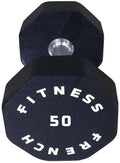 French (New) Dumbbell Sided 50 lbs Urethane Hex 8 - Single Fitness