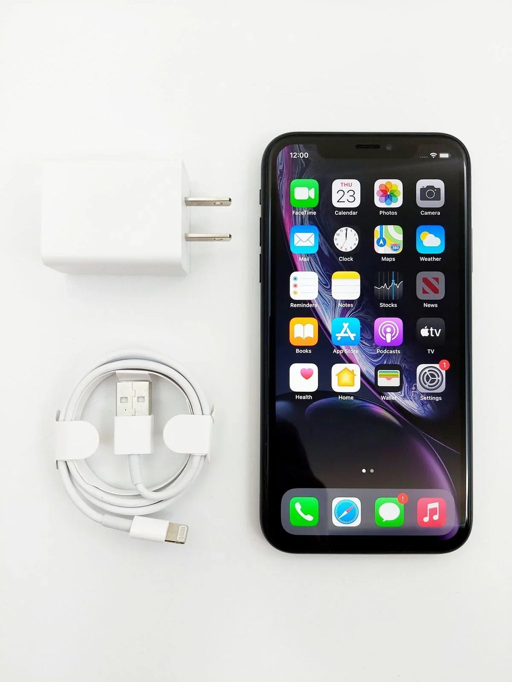 (Refurbished) 64GB (Fully Gift Unlocked) Black XR iPhone w/ A1984 Box Restored Apple