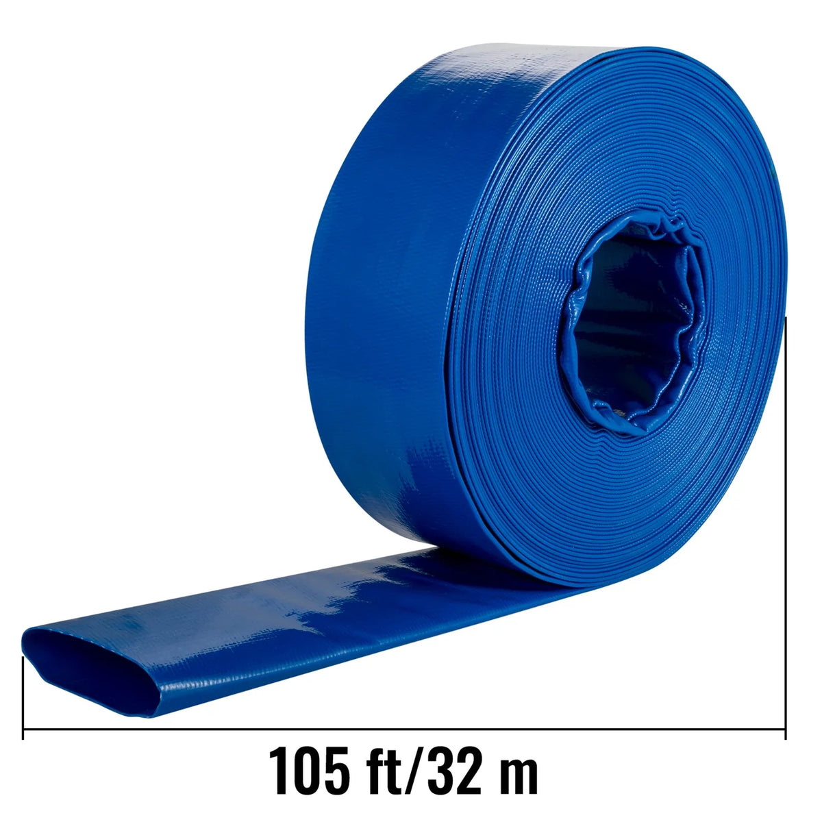Ideal Blue Pool for Swimming x & Hose, Duty Backwash Transfer, Lay Discharge 105', with BENTISM Hose Weather-proof Fabric & Hose, Drain Water Flat 2" Burst-proof, Clamps, Heavy PVC