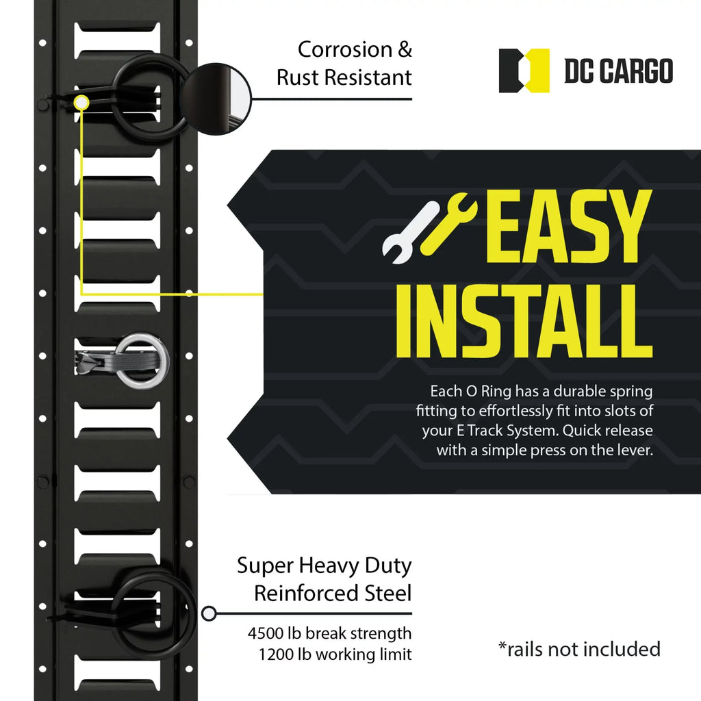 System Tie-Down Track Ring Cargo in Fittings, TieDown Down to Pickup" ETrack Steel, Spring Enclosed/Flatbed E Tie Loads Anchors w/ Truck, Trailer, Rails "20 O E-Track Van,