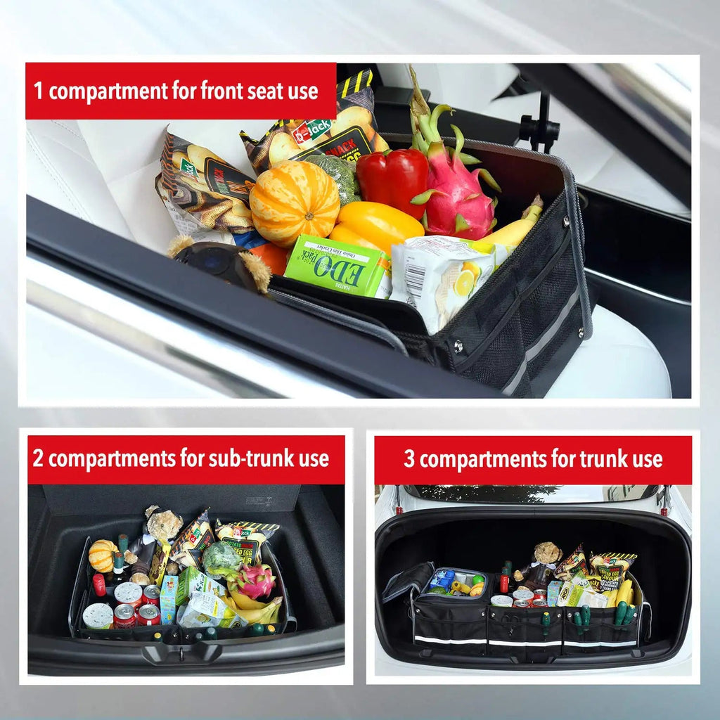 Car 5-in-1 2 Organizer - Cooler Lid, Cargo D and Tie-Down SUV - with Black Storage Solution Collapsible Foldable Insulated Glamor Leak-proof & Dividers, Bag with Straps Trunk Removable