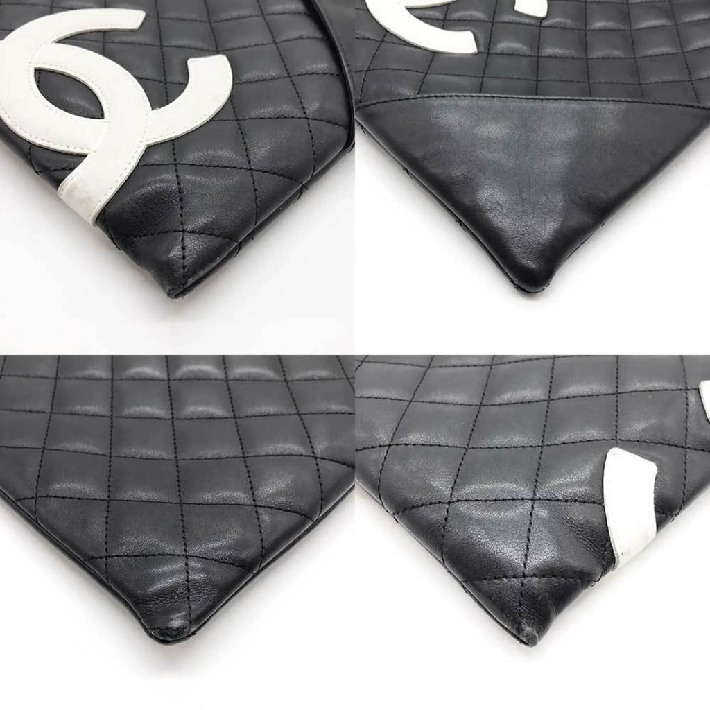 Black Cambon Pre-Owned Shoulder 100s Line (Fair) CHANEL Bag Leather