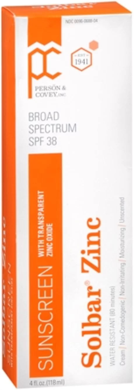 Zinc Protection 2) 38 SPF (Pack Cream 4 oz of Solbar Sun