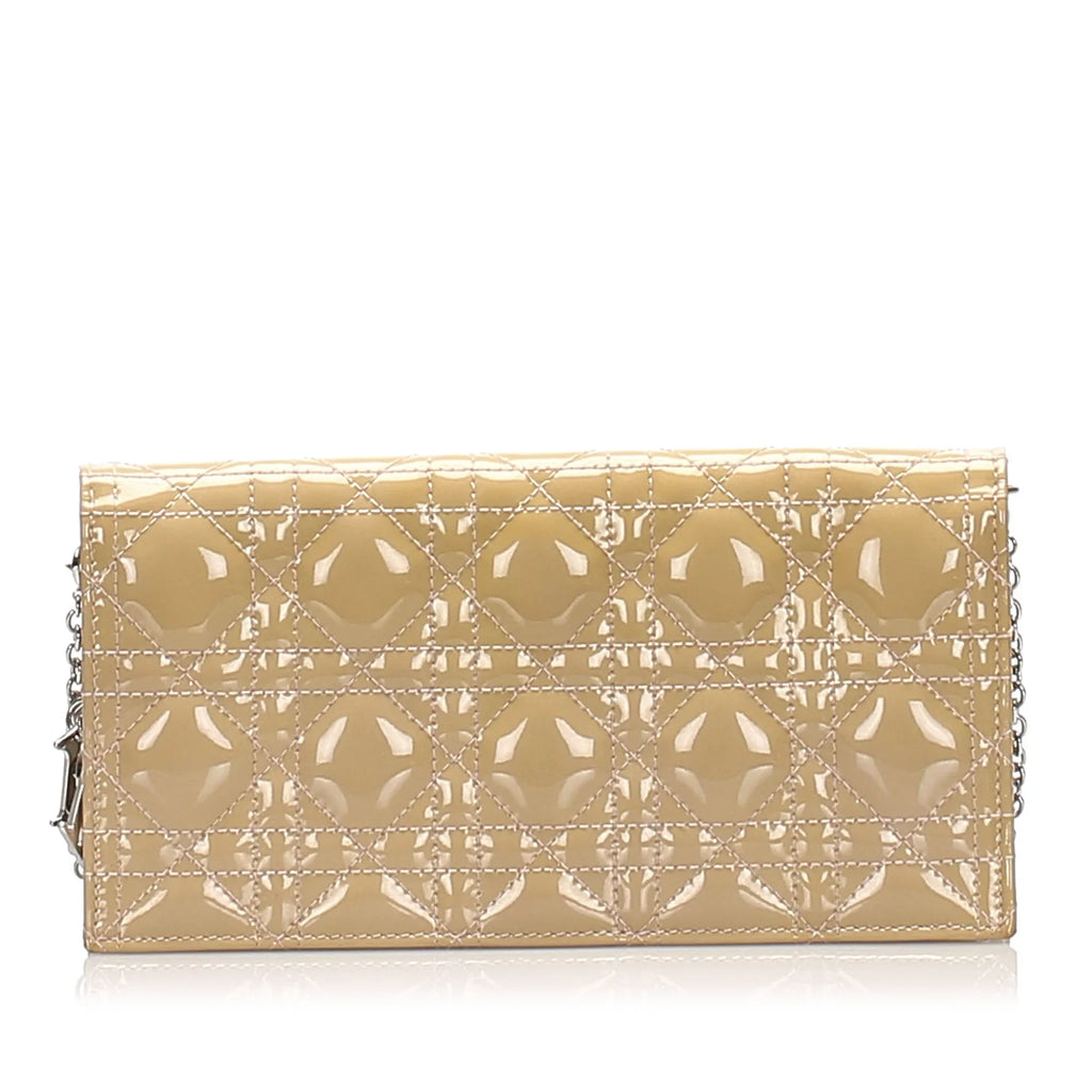 Cannage Wallet Pre-Owned Crossbody Patent on Authenticated Leather (Good) Brown Chain Women Dior Bag