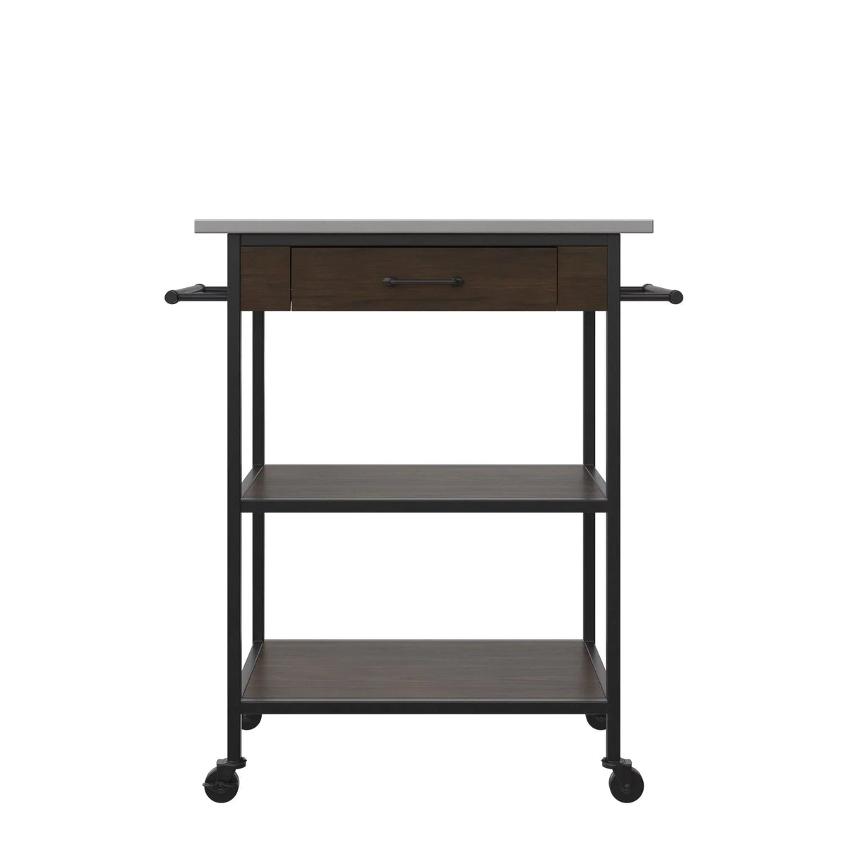 Brown Metal Counter Kitchen Black Storage, Stainless Pantry Cart, Top, Frame, DHP Steel Kane