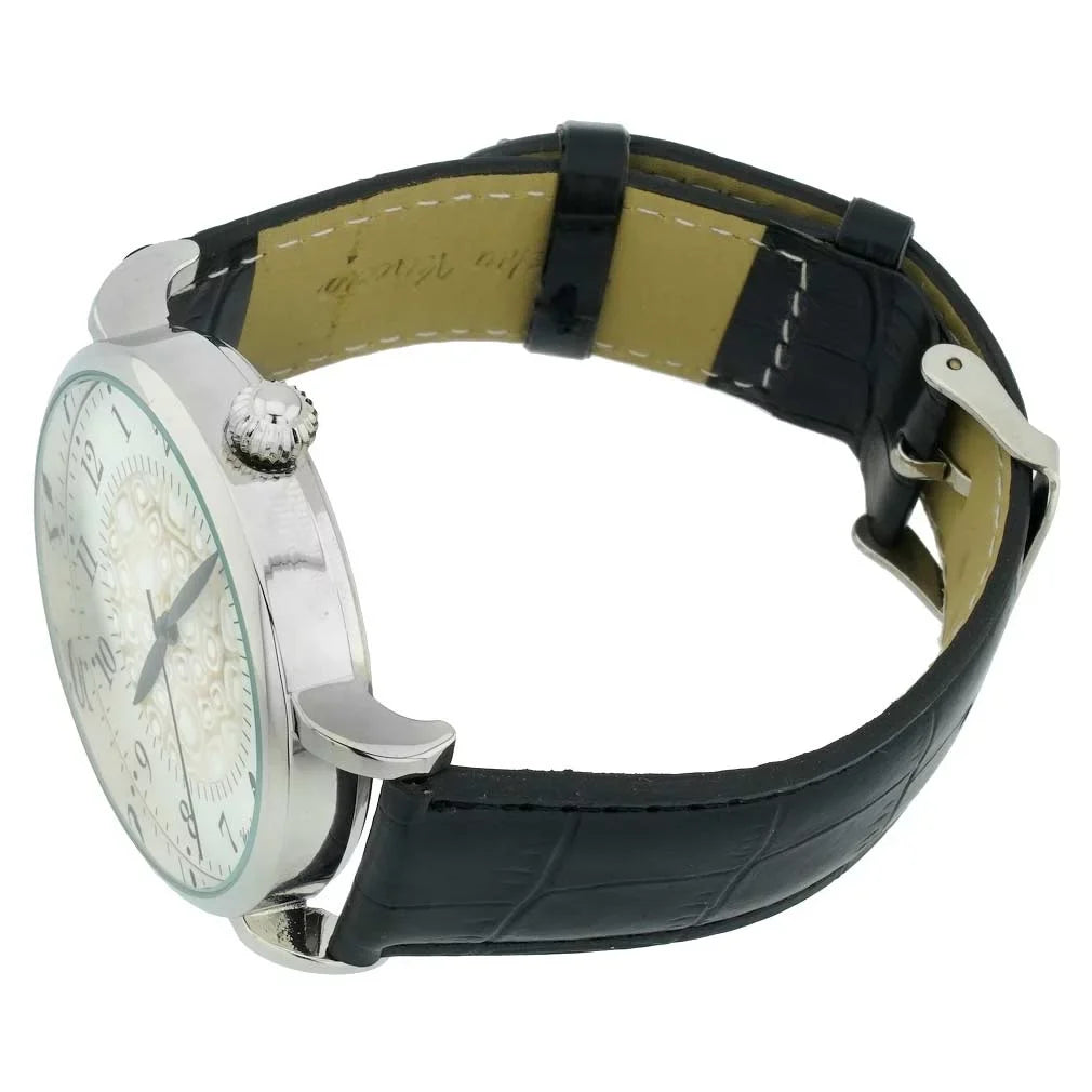 Watch Leather Band - Millefiori GlassOfVenice and Murano White Men's Black Glass With