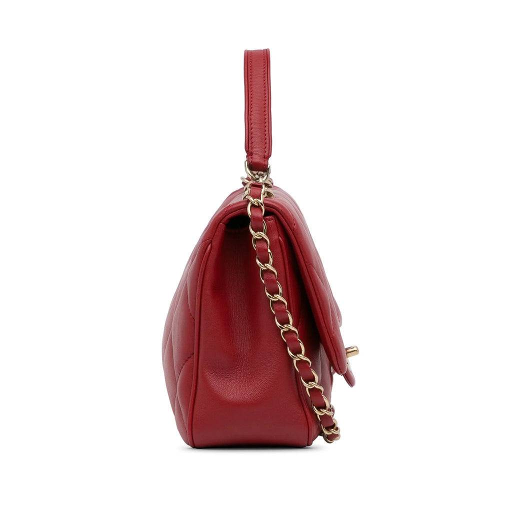 Carry Satchel Easy Unisex Pre-Owned Chanel (Good) Authenticated Lambskin Red Small Flap Leather Bag