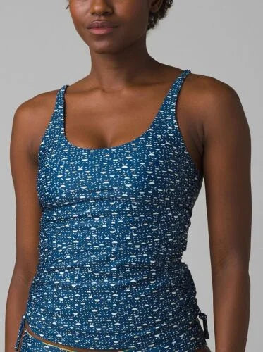 Shirred Deep Scoop Cha prAna Top Cha Tankini Small (S) Size Melody Indigo Neck