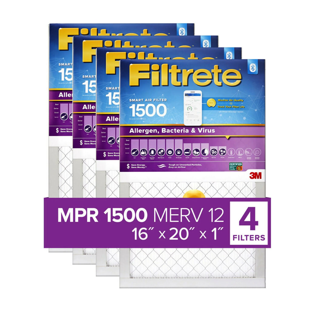 Filters MERV Filtrete Virus Smart 16x20x1, Air Furnace 4 Viruses, 1500 MPR, Filter, 12, Captures Bacteria, by Allergen, 3M, Bacteria & and Allergens, HVAC