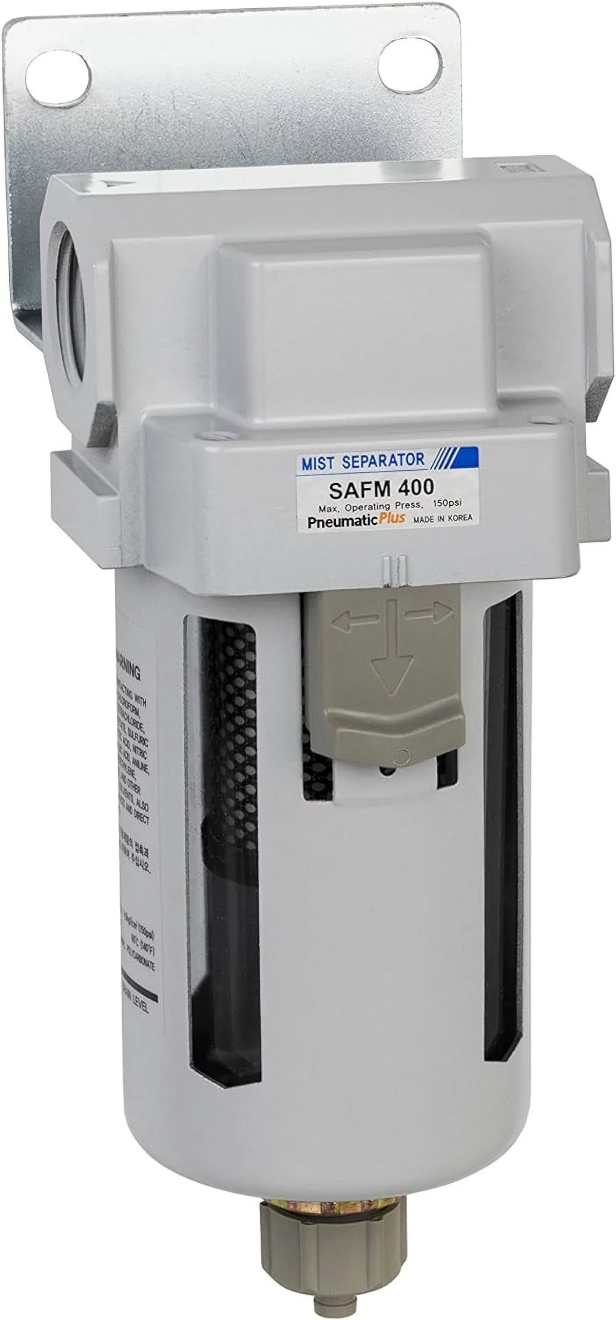 filter, 0.1 micron, bowl, air compressed drain, coalescing 3/4" manual npt bracket -